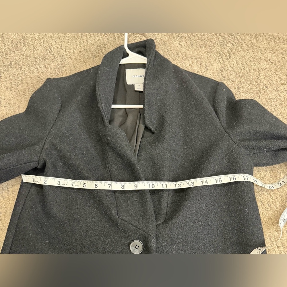Old Navy Black Trench Coat XS Classic Long Minimal Jacket - Picture 2 of 6